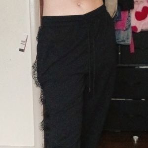 Black side lace drawstring sweatpants with pockets